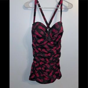 Torrid Size 2 Pink Pineapple Ruched Tankini Top